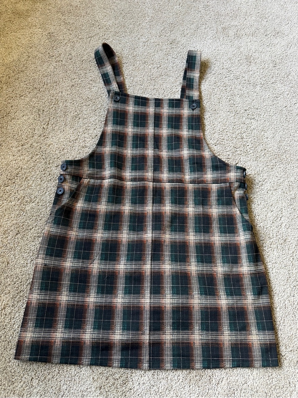 SO Girls Plaid Pinafore Dress in Green and Cream with Brown Accents